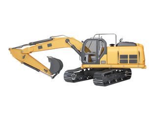Construction machinery orange excavator with folded hydraulic shovel 3d rendering on white background no shadow