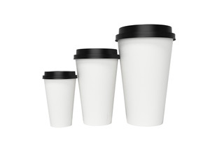 Paper cup with lid for coffee 3d rendering on white background no shadow
