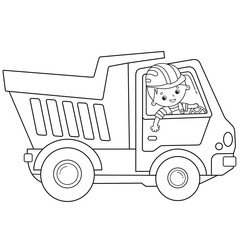 Coloring Page Outline Of cartoon lorry or dump truck. Construction vehicles. Coloring book for kids. © oleon17