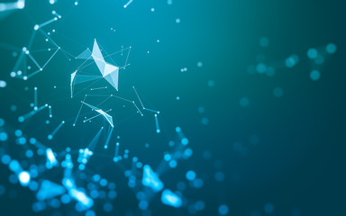 Abstract background. Molecules technology with polygonal shapes, connecting dots and lines. Connection structure. Big data visualization.