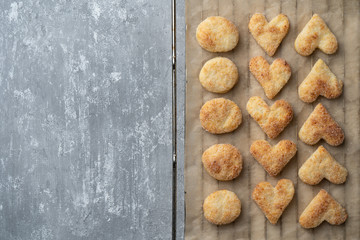 cottage cheese cookies on an old shabby background place for an inscription. background. texture.