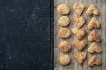 cottage cheese cookies on an old shabby background place for an inscription. background. texture.