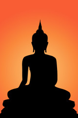 Silhouette of the Buddha on the orange background