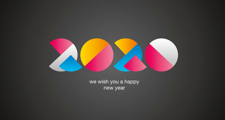 Happy New Year 2020 modern colorful abstract numbers logo icon black background