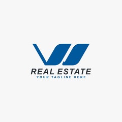 Real estate logo design. Monogram letter W house abstract symbol. Outline home icon vector.