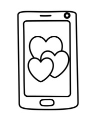 Isolated hearts inside smartphone vector design