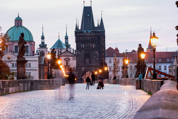 charles bridge in prague at sunrise