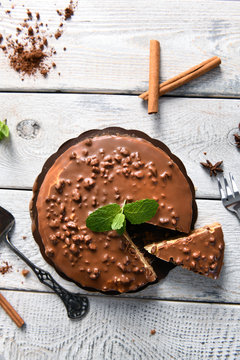 Homemade cold cake with chocolate and nuts