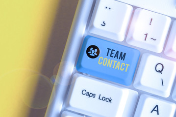 Writing note showing Team Contact. Business concept for The interaction of the individuals on a...