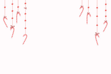 Christmas background with candy canes and stars. Vector illustration for new year design.