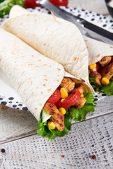 Homemade tortillas with chicken meat