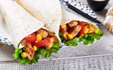 Homemade tortillas with chicken meat