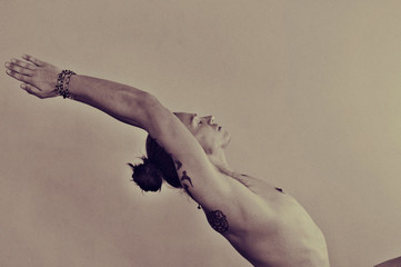 Artistic black and white art photo of man in yoga asana photography. 