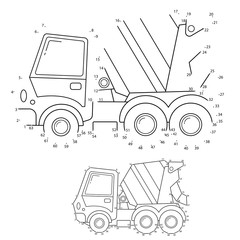 Puzzle Game for kids: numbers game. Concrete mixer. Construction vehicles. Coloring book for kids.