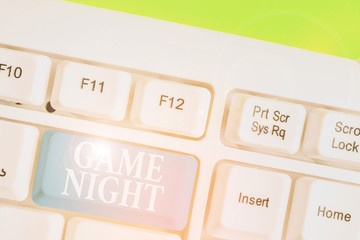 Word writing text Game Night. Business photo showcasing event in which folks get together for the...