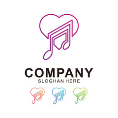Colorful Love Music Logo Design Line