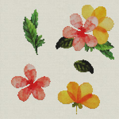 red yellow flowers and green leaf embroidery pattern