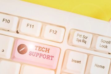Writing note showing Tech Support. Business concept for advising and troubleshooting service...