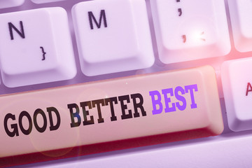 Text sign showing Good Better Best. Business photo text Increase quality Improvement Achievement Excellence