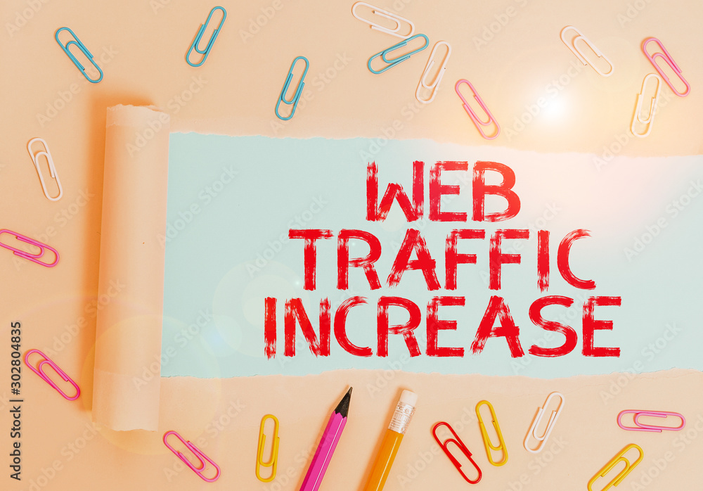 Poster writing note showing web traffic increase. business concept for expand visitors to a website a numbe