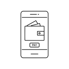 Digital wallet icon. Outline thin line flat illustration. Isolated on white background.