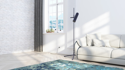 Living room interior in scandinavian style . 3D rendering