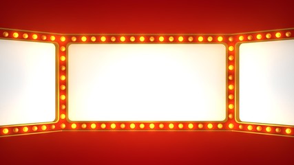 Red marquee light board sign retro on white background. 3d rendering
