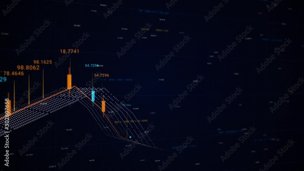 Poster abstract animation of digital 3d financial chart showing the rise and falling value of the global st