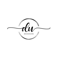 DU Initial handwriting logo with circle template vector.