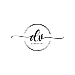 DV Initial handwriting logo with circle template vector.