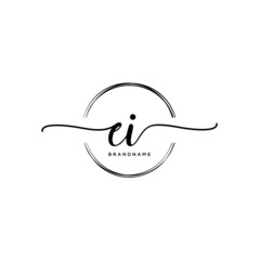 EI Initial handwriting logo with circle template vector.