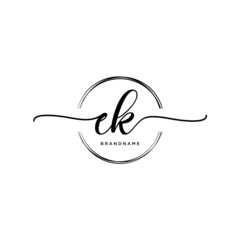 EK Initial handwriting logo with circle template vector.