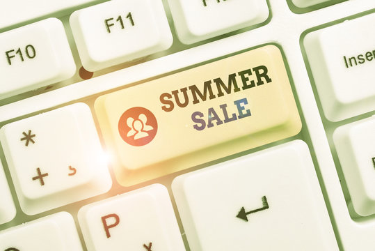 Conceptual hand writing showing Summer Sale. Concept meaning time when a store sells products at much lower prices than usual