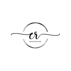 ER Initial handwriting logo with circle template vector.