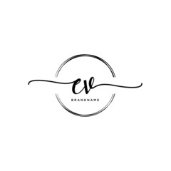 EV Initial handwriting logo with circle template vector.