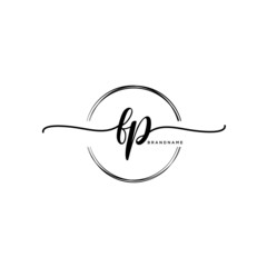 FP Initial handwriting logo with circle template vector.