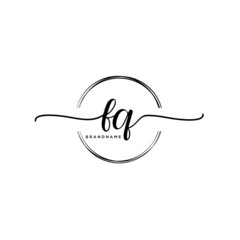 FQ Initial handwriting logo with circle template vector.