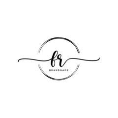 FR Initial handwriting logo with circle template vector.