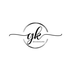 GK Initial handwriting logo with circle template vector.