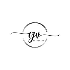 GV Initial handwriting logo with circle template vector.