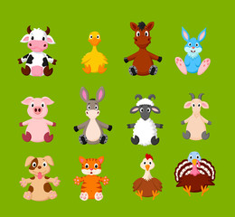 Cartoon set of cute farm animals