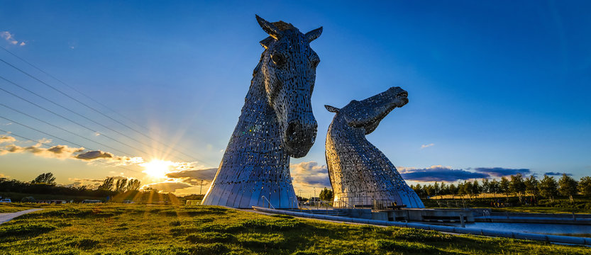 FALKIRK, SCOTLAND - MAY 30: The Kelpies: Scotland's 100 ft Horse-Head Sculptures. 
