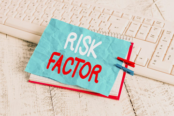 Word writing text Risk Factor. Business photo showcasing a condition behavior or other factor that...