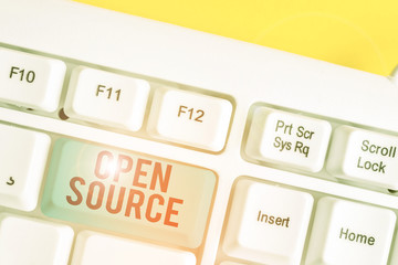 Conceptual hand writing showing Open Source. Concept meaning denoting software which original...