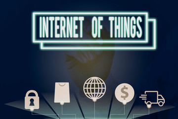 Conceptual hand writing showing Internet Of Things. Concept meaning connection of Devices to the Net to Send Receive Data