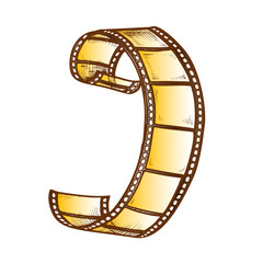 Naklejka premium Film Strip For Retro Camera Color Vector. Classic Empty Film Frames Negative Ribbon. Cinema Projector Detail Engraving Template Hand Drawn In Vintage Style Illustration