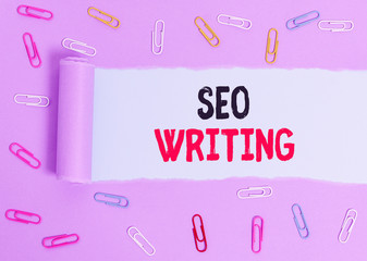 Conceptual hand writing showing Seo Writing. Concept meaning grabbing the attention of the search...