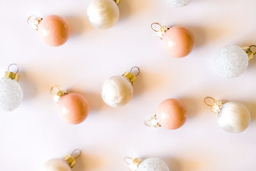 Pastel Christmas ornaments background.