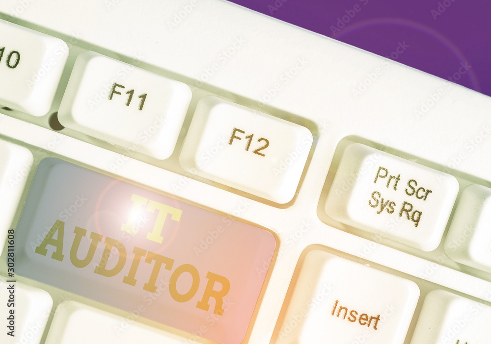Poster word writing text it auditor. business photo showcasing demonstrating authorized to review and verif