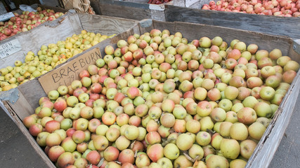 Fresh organic apples from above for sale
